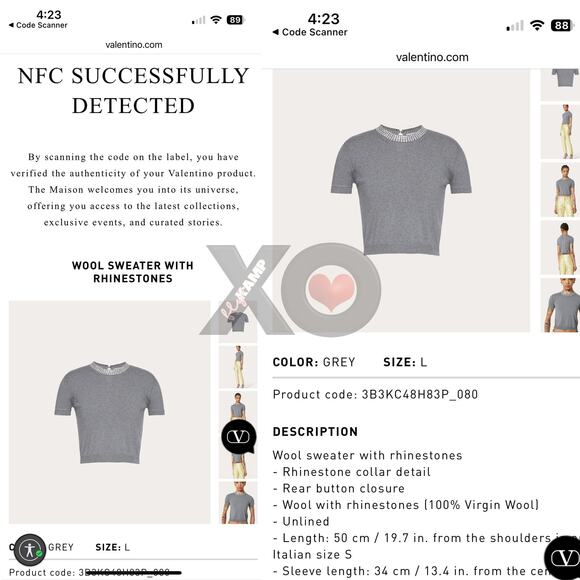 VALENTINO Rhinestone Embellished Short Sleeve Crop Knit Sweater In Grey L - Picture 10 of 15